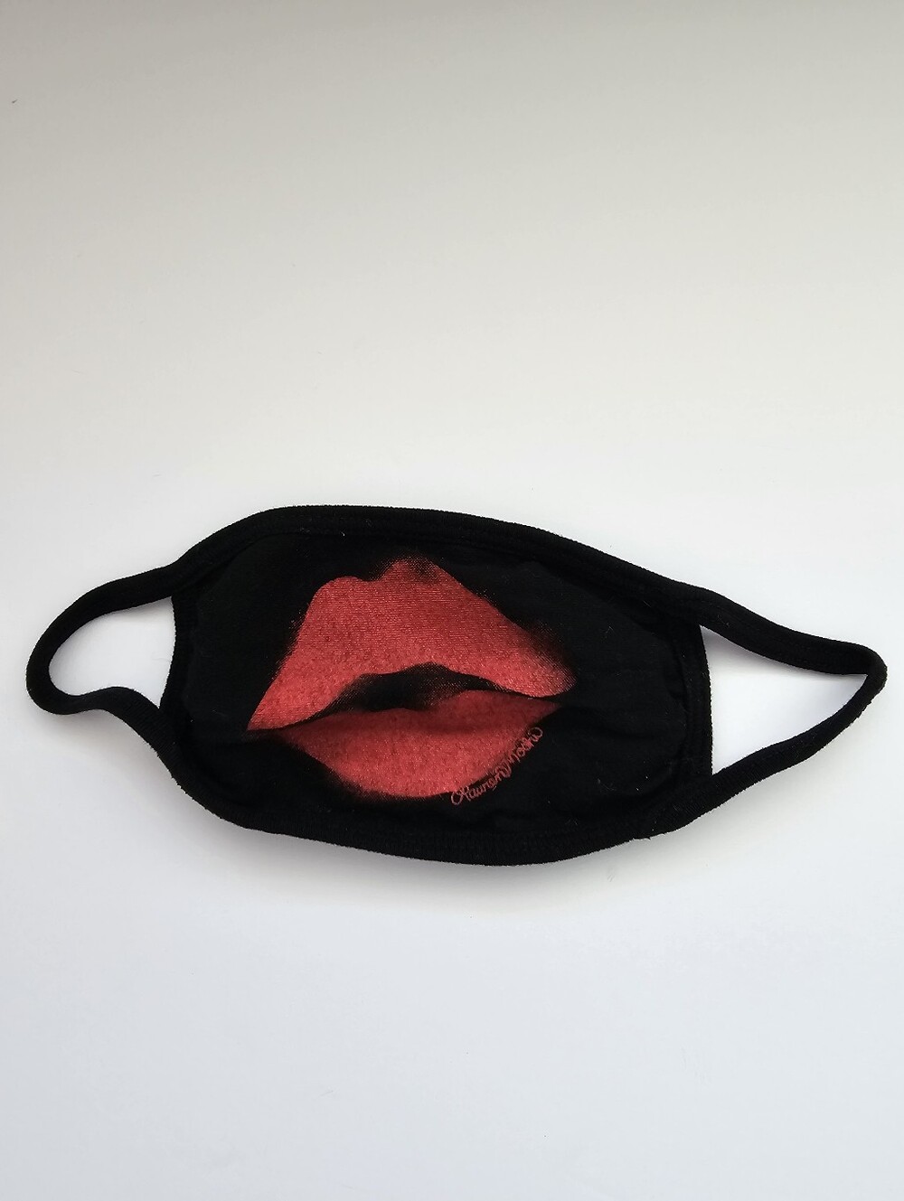 Lauren Moshi Red Lips Face Mask - Black Cotton Hand Drawn Graphic - LA Made